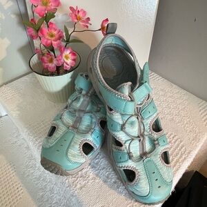Tony Little Cheeks Energy Pad Women's Teal and Gray All Terrain Sandals Sz 12